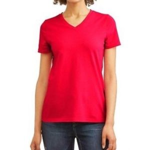Womens Time and Tru Red V-Neck Relaxed Fit T-Shirt Size S 4/6 NWT